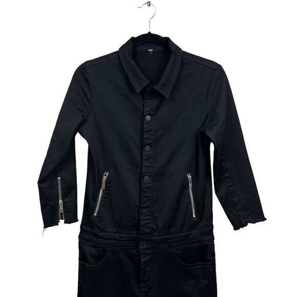 DL 1961 x Jessica Alba No. 7 Womens Jumpsuit Scorpion Button Zip Pockets Black S - Picture 2 of 10